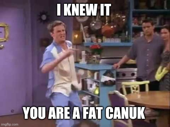 I knew it! | I KNEW IT YOU ARE A FAT CANUK | image tagged in i knew it | made w/ Imgflip meme maker