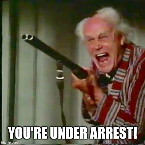 Old man with gun | YOU'RE UNDER ARREST! | image tagged in old man with gun | made w/ Imgflip meme maker