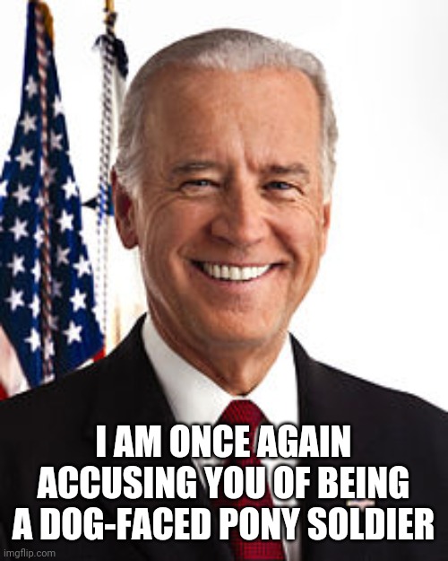 Joe Biden | I AM ONCE AGAIN ACCUSING YOU OF BEING A DOG-FACED PONY SOLDIER | image tagged in memes,joe biden | made w/ Imgflip meme maker