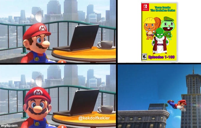 Mario jumps off of a building | image tagged in mario jumps off of a building | made w/ Imgflip meme maker