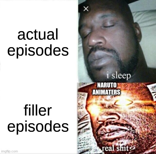 Sleeping Shaq | actual episodes; NARUTO ANIMATERS; filler episodes | image tagged in memes,sleeping shaq | made w/ Imgflip meme maker