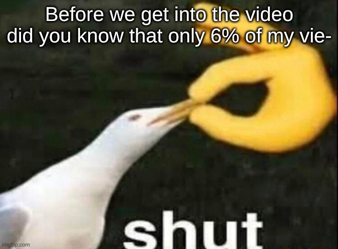SHUT | Before we get into the video did you know that only 6% of my vie- | image tagged in shut | made w/ Imgflip meme maker