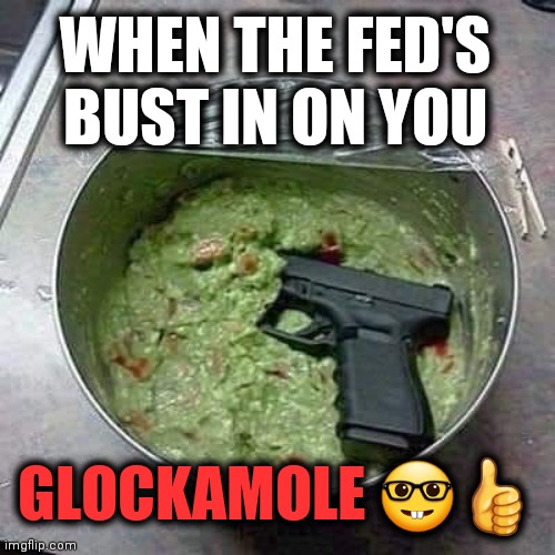 The real IRON CHEF | WHEN THE FED'S BUST IN ON YOU; GLOCKAMOLE 🤓👍 | image tagged in chef gordon ramsay,drugs are bad,nra,a meal to die for | made w/ Imgflip meme maker