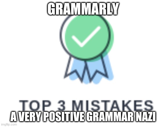 Grammarly | GRAMMARLY; A VERY POSITIVE GRAMMAR NAZI | image tagged in funny memes | made w/ Imgflip meme maker