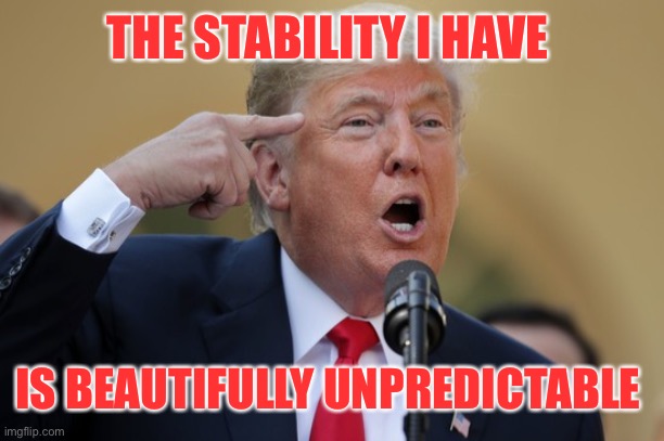 Unstable genius | THE STABILITY I HAVE; IS BEAUTIFULLY UNPREDICTABLE | image tagged in donald trump,political meme,joe biden,funny | made w/ Imgflip meme maker