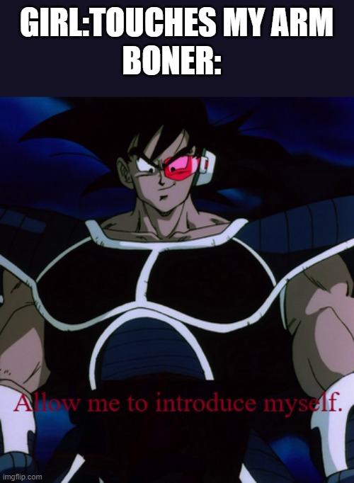 Allow Me To Introduce Myself Turles | BONER:; GIRL:TOUCHES MY ARM | image tagged in allow me to introduce myself turles | made w/ Imgflip meme maker
