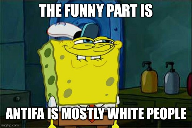 Don't You Squidward Meme | THE FUNNY PART IS ANTIFA IS MOSTLY WHITE PEOPLE | image tagged in memes,don't you squidward | made w/ Imgflip meme maker