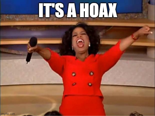 Oprah You Get A Meme | IT'S A HOAX | image tagged in memes,oprah you get a | made w/ Imgflip meme maker