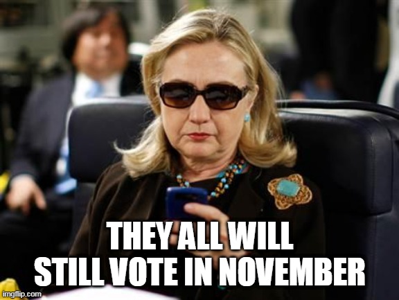 Hillary Clinton Cellphone Meme | THEY ALL WILL STILL VOTE IN NOVEMBER | image tagged in memes,hillary clinton cellphone | made w/ Imgflip meme maker