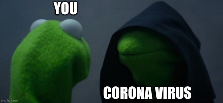 Evil Kermit | YOU; CORONA VIRUS | image tagged in memes,evil kermit | made w/ Imgflip meme maker