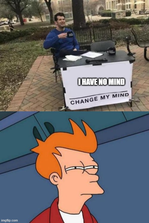 I HAVE NO MIND | image tagged in memes,futurama fry,change my mind | made w/ Imgflip meme maker