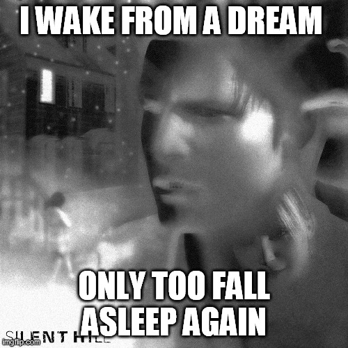 1st meme | I WAKE FROM A DREAM; ONLY TOO FALL ASLEEP AGAIN | image tagged in video games | made w/ Imgflip meme maker