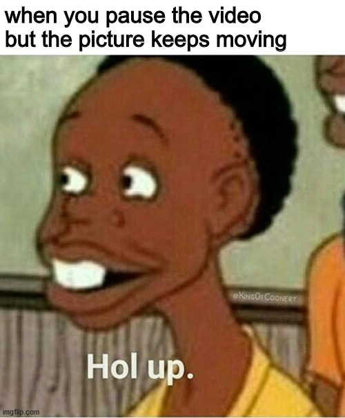 hol up | when you pause the video but the picture keeps moving | image tagged in hol up,confusion | made w/ Imgflip meme maker