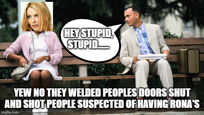 Why does Kylie act so dumb sometimes as to what's really happening in the World, | HEY STUPID, STUPID...... YEW NO THEY WELDED PEOPLES DOORS SHUT AND SHOT PEOPLE SUSPECTED OF HAVING RONA'S | image tagged in forest gump,chinese shot them dead,ccp corona virus,chinese apologists should be treated the same way china treats traitors,ccp | made w/ Imgflip meme maker