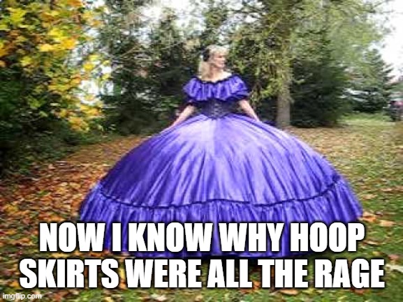 Social Distance Hoop Skirt | NOW I KNOW WHY HOOP SKIRTS WERE ALL THE RAGE | image tagged in social distance hoop skirt | made w/ Imgflip meme maker