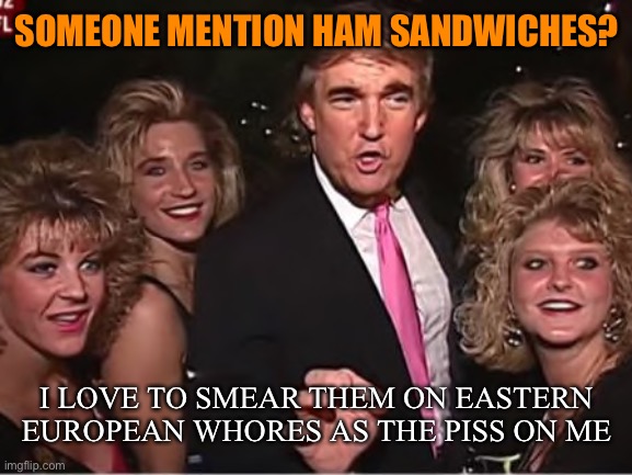 SOMEONE MENTION HAM SANDWICHES? I LOVE TO SMEAR THEM ON EASTERN EUROPEAN W**RES AS THE PISS ON ME | made w/ Imgflip meme maker