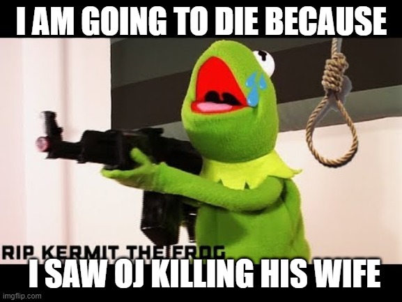 I AM GOING TO DIE BECAUSE; I SAW OJ KILLING HIS WIFE | image tagged in meme | made w/ Imgflip meme maker