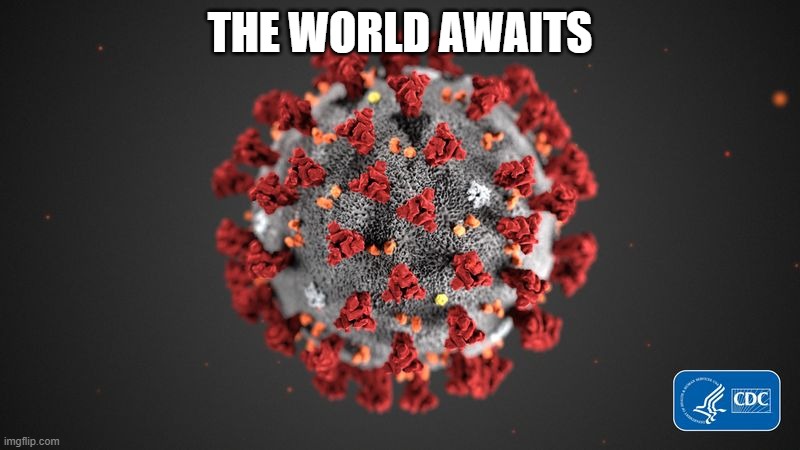 Covid 19 | THE WORLD AWAITS | image tagged in covid 19 | made w/ Imgflip meme maker