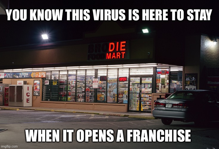 Die Mart Coronavirus | YOU KNOW THIS VIRUS IS HERE TO STAY; WHEN IT OPENS A FRANCHISE | image tagged in coronavirus,covid-19,death,coronavirus meme,funny,dark humor | made w/ Imgflip meme maker