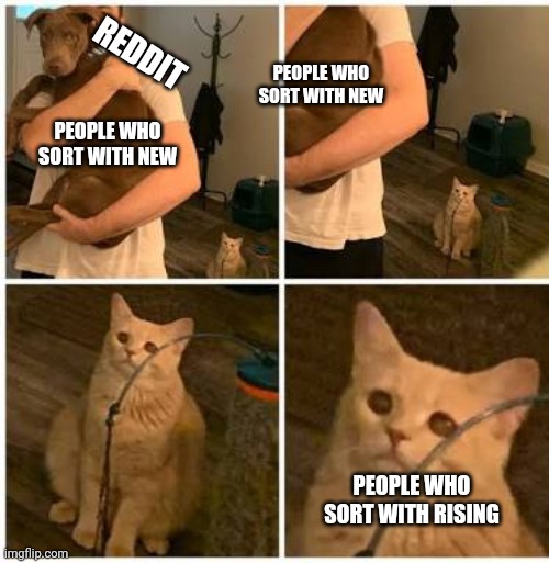 PEOPLE WHO SORT WITH NEW; REDDIT; PEOPLE WHO SORT WITH NEW; PEOPLE WHO SORT WITH RISING | made w/ Imgflip meme maker