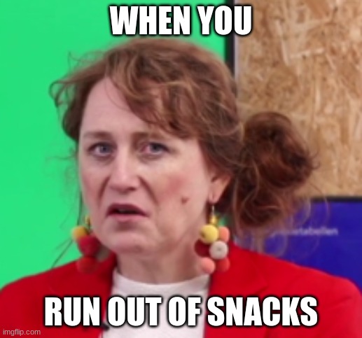 no snacks | WHEN YOU; RUN OUT OF SNACKS | image tagged in no more snaks | made w/ Imgflip meme maker