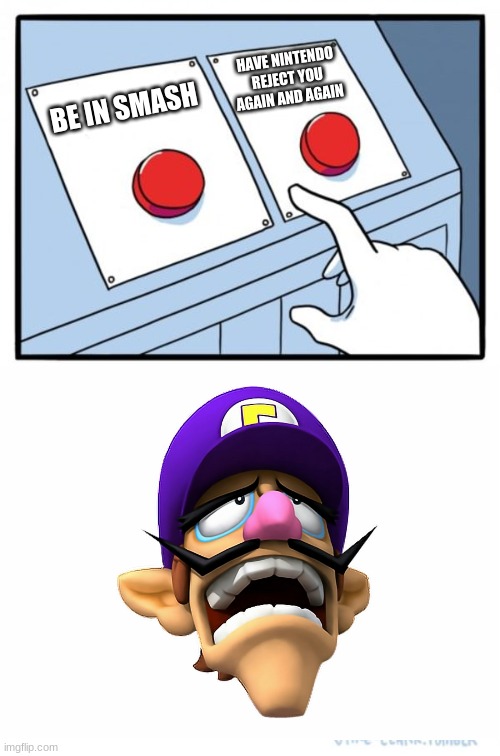 Choose a button. Choose any- WAAAAAAAAAAAH!!!!!!!!!! | HAVE NINTENDO REJECT YOU AGAIN AND AGAIN; BE IN SMASH | image tagged in memes,two buttons | made w/ Imgflip meme maker