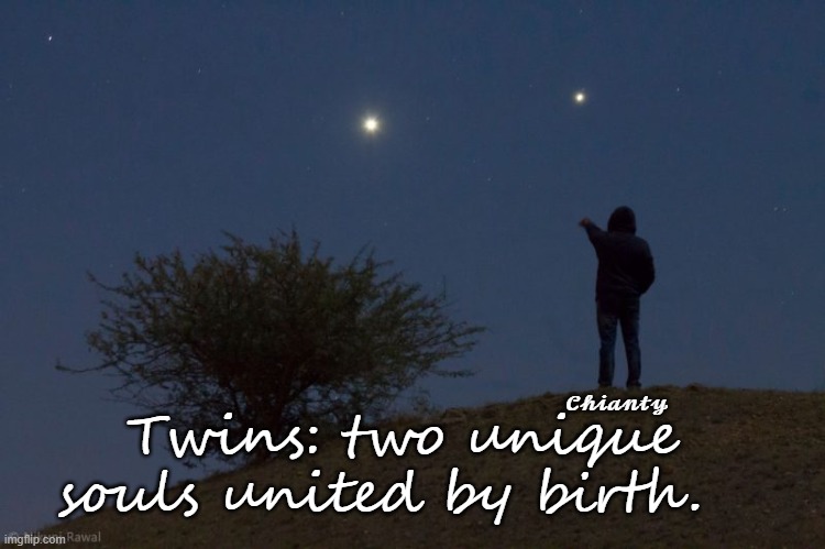 Twins | 𝓒𝓱𝓲𝓪𝓷𝓽𝔂; Twins: two unique souls united by birth. | image tagged in unique | made w/ Imgflip meme maker