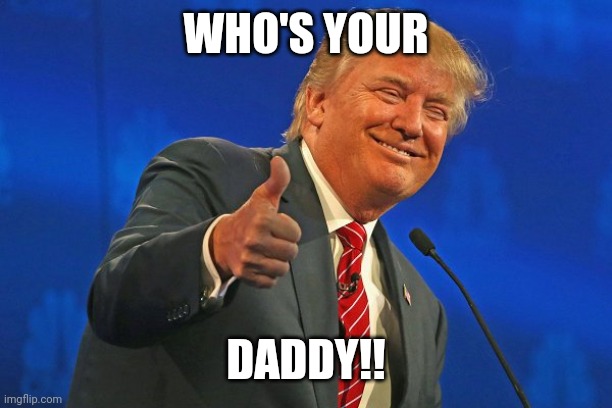 Trump winning smarmy grinning | WHO'S YOUR DADDY!! | image tagged in trump winning smarmy grinning | made w/ Imgflip meme maker