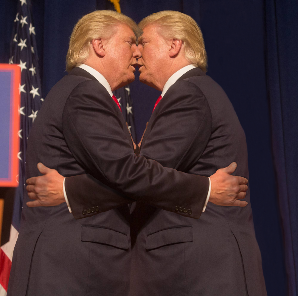 High Quality Trump kisses Trump - brag, boast, praise Blank Meme Template