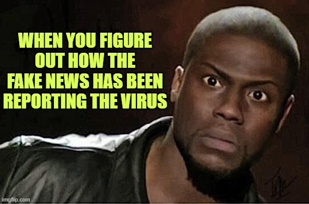 fake news killed the economy | WHEN YOU FIGURE OUT HOW THE FAKE NEWS HAS BEEN REPORTING THE VIRUS | image tagged in memes,kevin hart | made w/ Imgflip meme maker