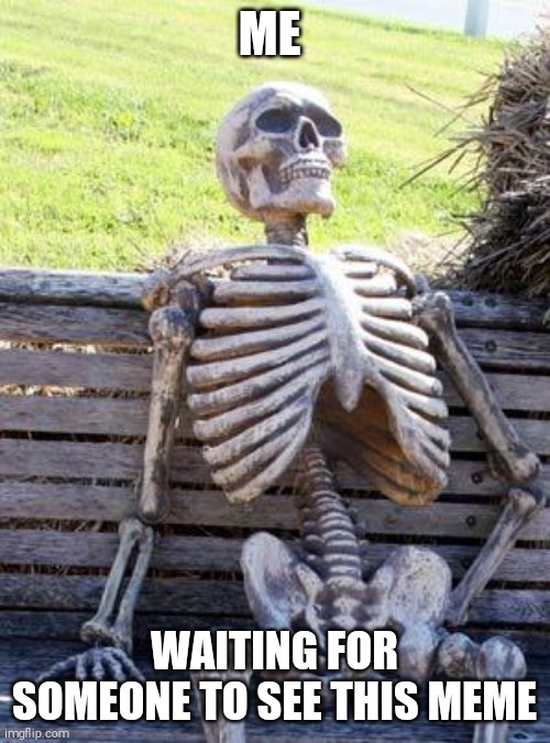 Waiting Skeleton | ME; WAITING FOR SOMEONE TO SEE THIS MEME | image tagged in memes,waiting skeleton | made w/ Imgflip meme maker