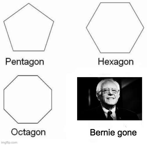 Pentagon Hexagon Octagon | Bernie gone | image tagged in memes,pentagon hexagon octagon,funny,bernie sanders,2020 elections,democratic party | made w/ Imgflip meme maker