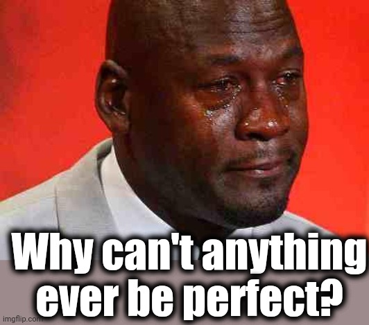 crying michael jordan | Why can't anything ever be perfect? | image tagged in crying michael jordan | made w/ Imgflip meme maker
