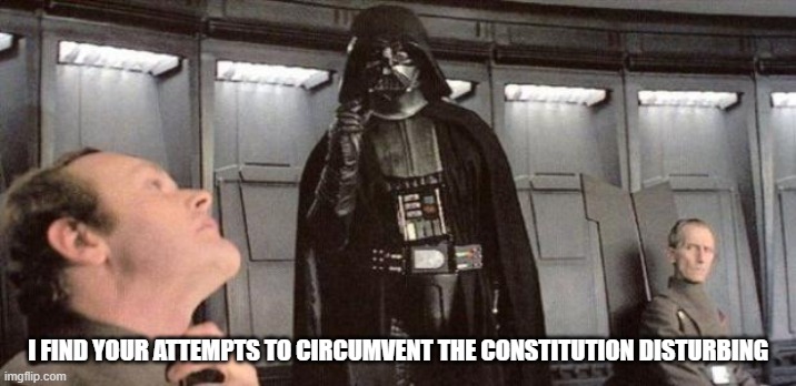 darth vader | I FIND YOUR ATTEMPTS TO CIRCUMVENT THE CONSTITUTION DISTURBING | image tagged in darth vader | made w/ Imgflip meme maker