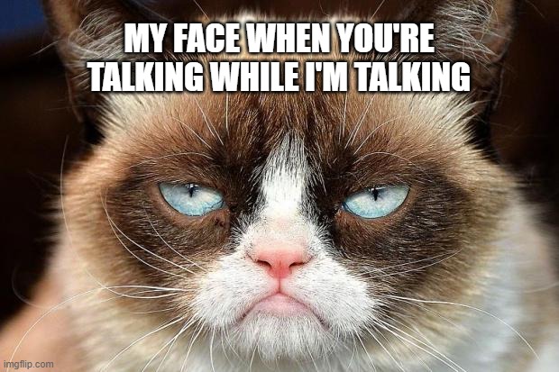 Teacher life | MY FACE WHEN YOU'RE TALKING WHILE I'M TALKING | image tagged in memes,grumpy cat not amused,grumpy cat | made w/ Imgflip meme maker