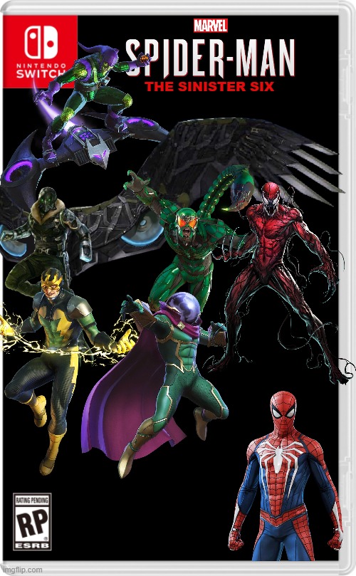 Six of Spider-Man's greatest foes unite! | THE SINISTER SIX | image tagged in nintendo switch cartridge case,spider-man,marvel,marvel comics | made w/ Imgflip meme maker