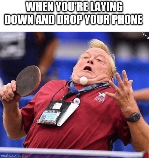 WHEN YOU'RE LAYING DOWN AND DROP YOUR PHONE | image tagged in phone,table tennis,memes | made w/ Imgflip meme maker