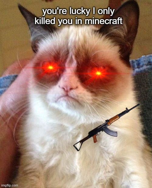 cat | you're lucky I only killed you in minecraft | image tagged in memes,grumpy cat | made w/ Imgflip meme maker