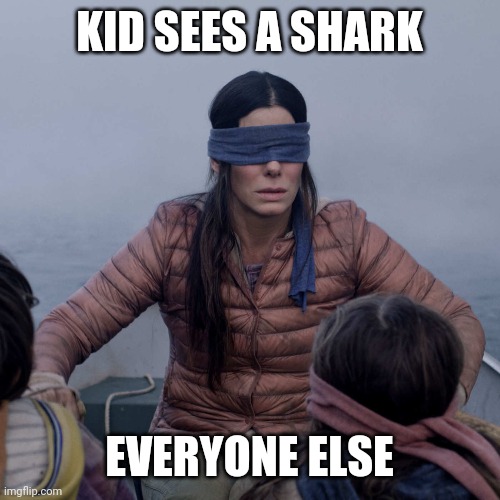 Opp | KID SEES A SHARK; EVERYONE ELSE | image tagged in memes,bird box | made w/ Imgflip meme maker