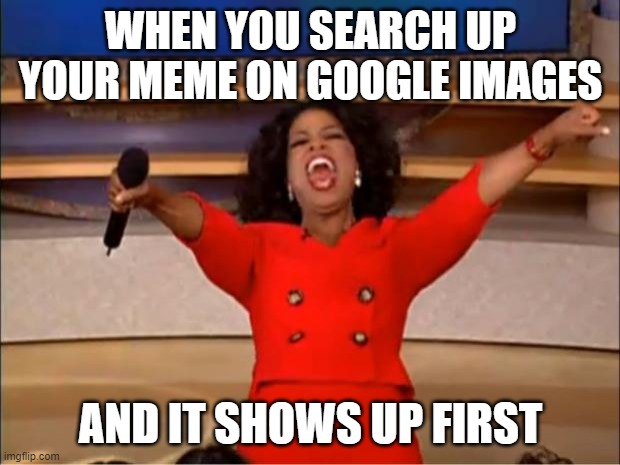 Oprah You Get A Meme | WHEN YOU SEARCH UP YOUR MEME ON GOOGLE IMAGES AND IT SHOWS UP FIRST | image tagged in memes,oprah you get a | made w/ Imgflip meme maker