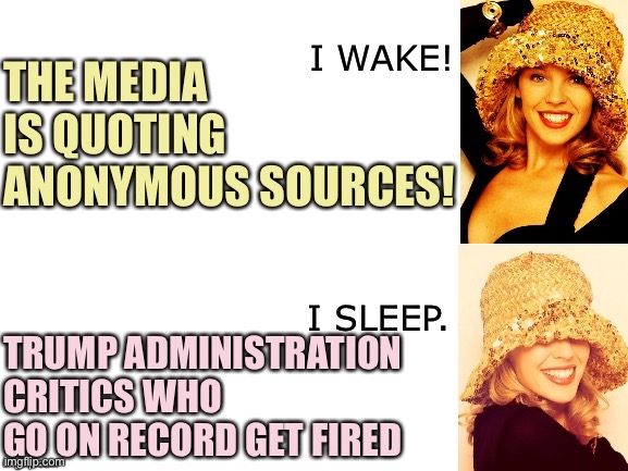 The more retaliation bosses get away with, the more anonymous sources start to look credible. | THE MEDIA IS QUOTING ANONYMOUS SOURCES! TRUMP ADMINISTRATION CRITICS WHO GO ON RECORD GET FIRED | image tagged in kylie i wake/i sleep,anonymous,trump administration,president trump,trump impeachment,impeach trump | made w/ Imgflip meme maker