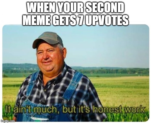 I'm a new memer! | WHEN YOUR SECOND MEME GETS 7 UPVOTES | image tagged in honest work,fun | made w/ Imgflip meme maker