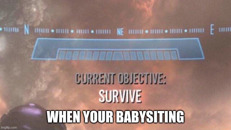 Current Objective: Survive | WHEN YOUR BABYSITING | image tagged in current objective survive | made w/ Imgflip meme maker