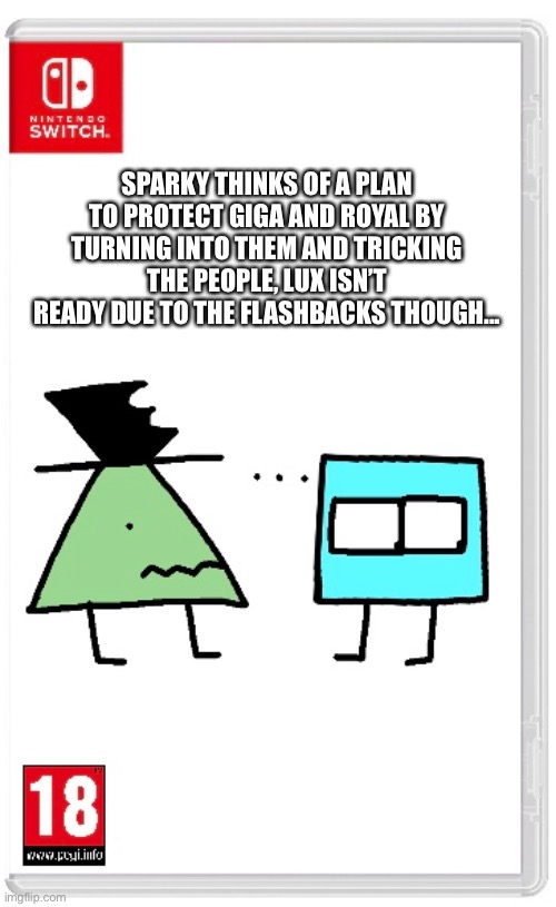 “This should work...” | SPARKY THINKS OF A PLAN TO PROTECT GIGA AND ROYAL BY TURNING INTO THEM AND TRICKING THE PEOPLE, LUX ISN’T READY DUE TO THE FLASHBACKS THOUGH... | made w/ Imgflip meme maker