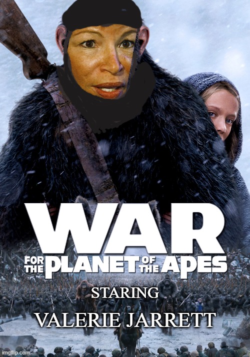 Do You remember Rosanne's Tweet that Lost her her show? | STARING; VALERIE JARRETT | image tagged in valerie jarrett is an actor in planet of the apes,roseanne barr | made w/ Imgflip meme maker