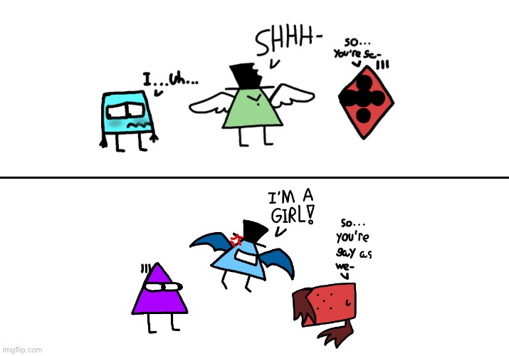 So I turned 2 drawings into a comic (the blue and purple Doritos belong to Tressan.) | made w/ Imgflip meme maker