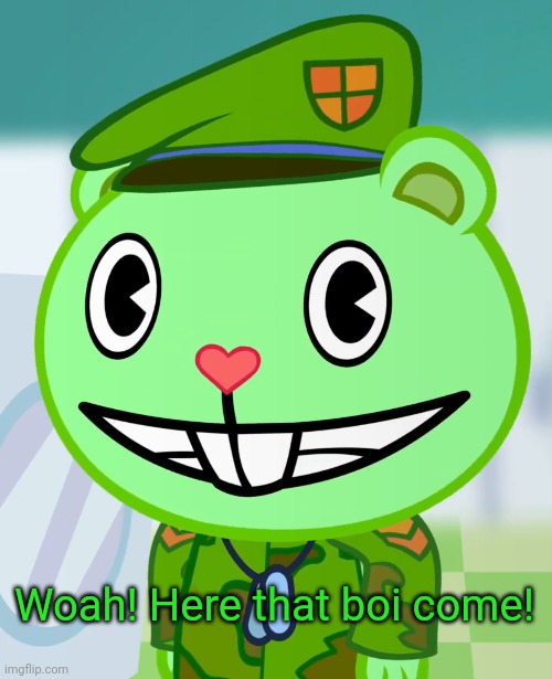 Flippy Smiles (HTF) | Woah! Here that boi come! | image tagged in flippy smiles htf | made w/ Imgflip meme maker