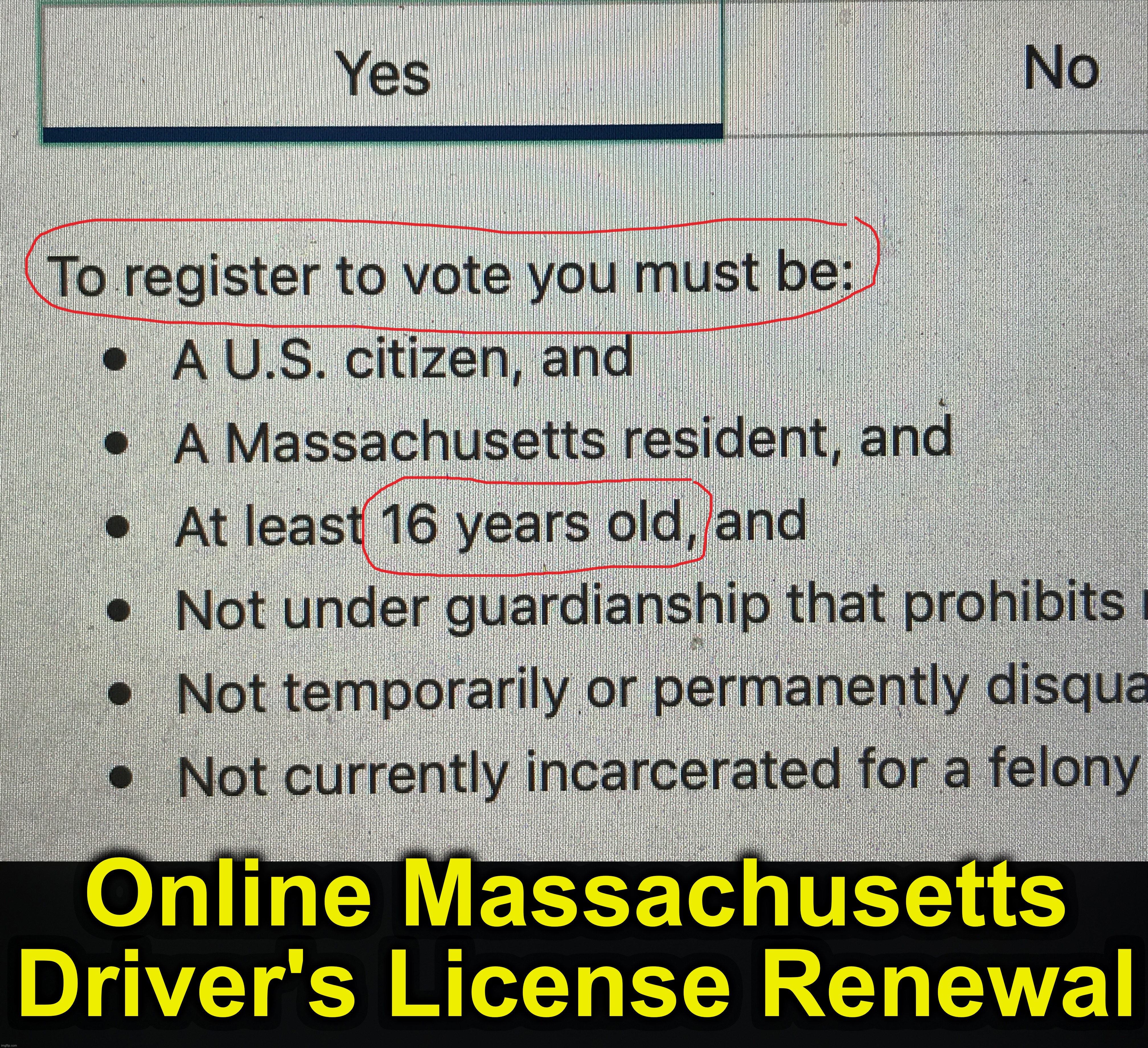 16 year-olds voting... Which would effective mean their teachers get extra votes | Online Massachusetts Driver's License Renewal | image tagged in voting,voter fraud | made w/ Imgflip meme maker