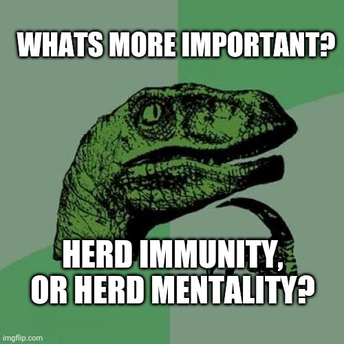 Philosoraptor Meme | WHATS MORE IMPORTANT? HERD IMMUNITY, OR HERD MENTALITY? | image tagged in memes,philosoraptor | made w/ Imgflip meme maker