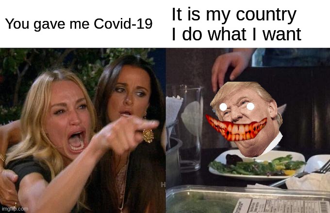 Woman Yelling At Cat | You gave me Covid-19; It is my country I do what I want | image tagged in memes,woman yelling at cat | made w/ Imgflip meme maker